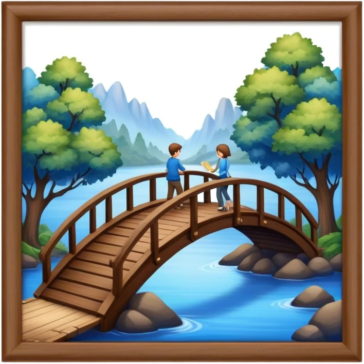 building a brown wood bridge, blue magic love people emoji