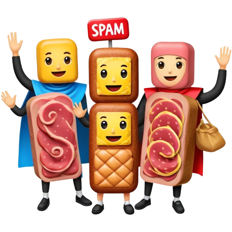 spam artists welcoming guests at a spam meat art gallery exhibition  emoji