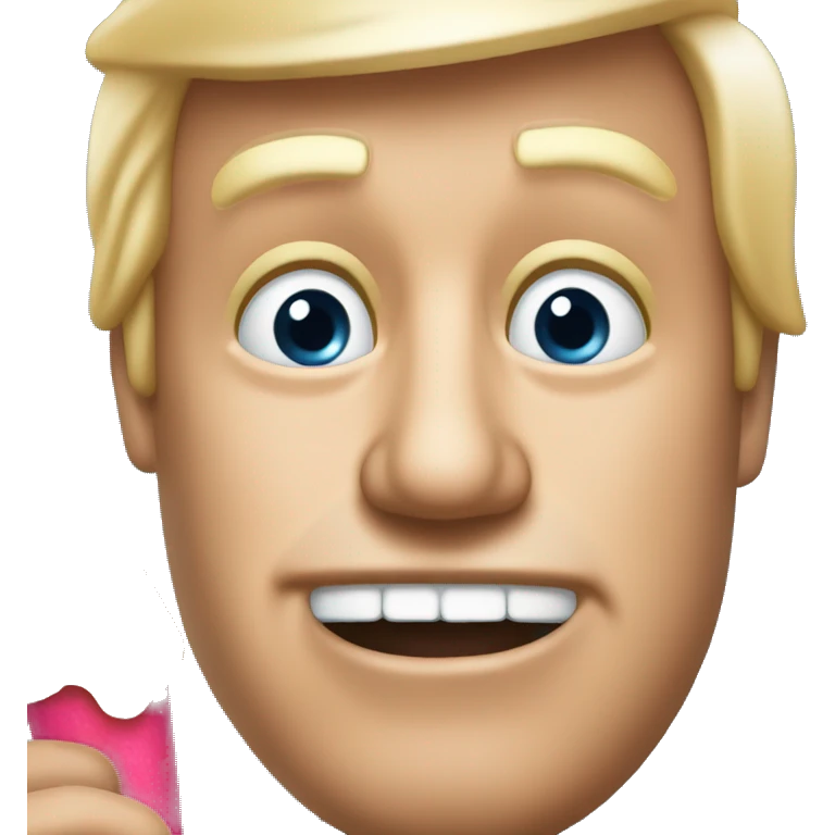 A guy looking like Trump licking on a popsicle sparkling eyes Lifting his right Hand to greet others emoji
