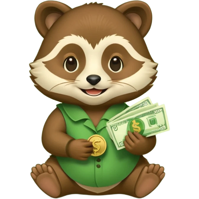 Green tanuki, all green body, has money emoji