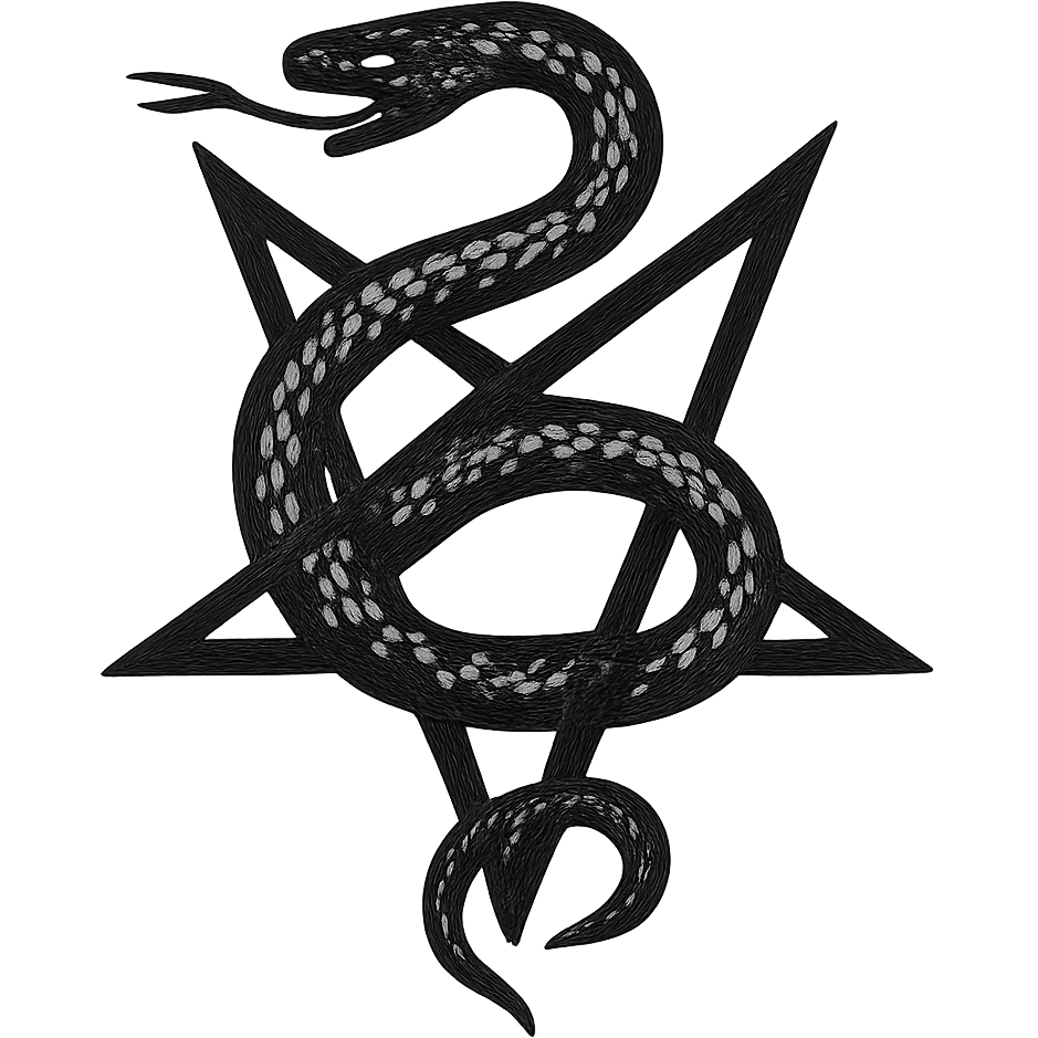 Lucifer's emblem, featuring a serpent coiled around a star, mysterious and powerful, iconic design emoji