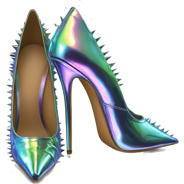 Realistic isolated top view of a pair of metallic iridescent spikey pointed toe high heel shoes. emoji