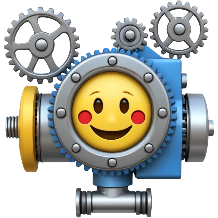 Industrial mechanical motor with a smiley face, emoji for the new electric music genre Motor breaks must be friendly and sellable emoji