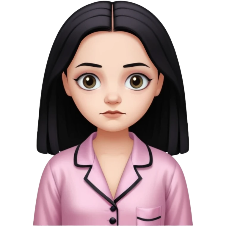 Full stunning Wednesday Addams dark smoky eyeshadow in a unbuttoned Light pink silk pyjamas set emoji