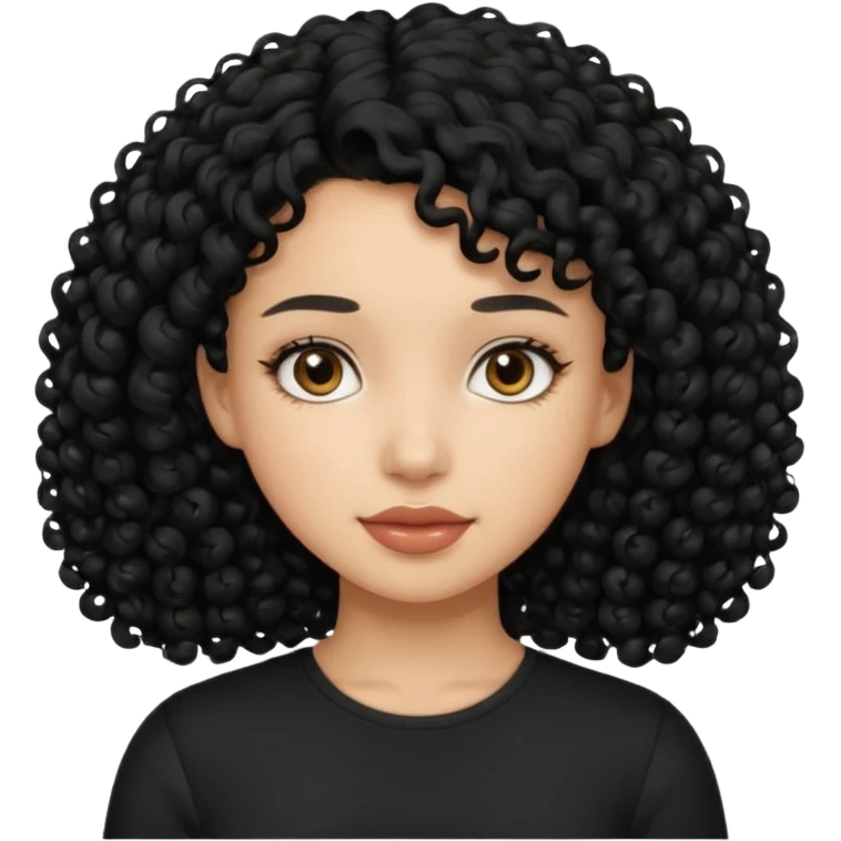 girl, black curly hair, black top emoji