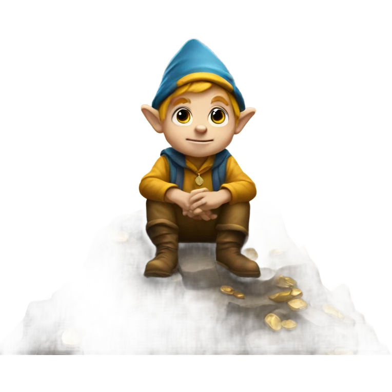 Gnome child sitting on a mountain of gold emoji