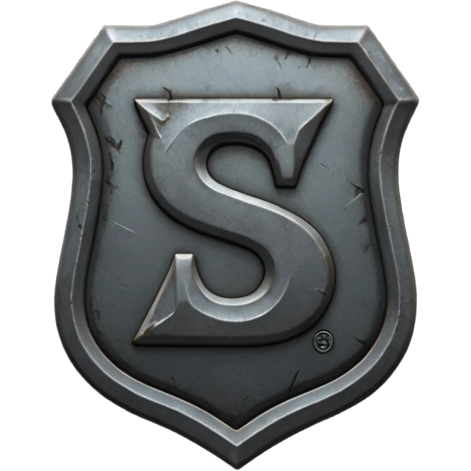 Create a custom emoji badge featuring a stylized, letter “S”. Design the badge in the dark metallic Iron rank style from League of Legends. Use rough metal textures, dark gray tones, and a gritty, heavy look. Add subtle dim glows. Premium, sharp, and readable at small sizes.
 emoji
