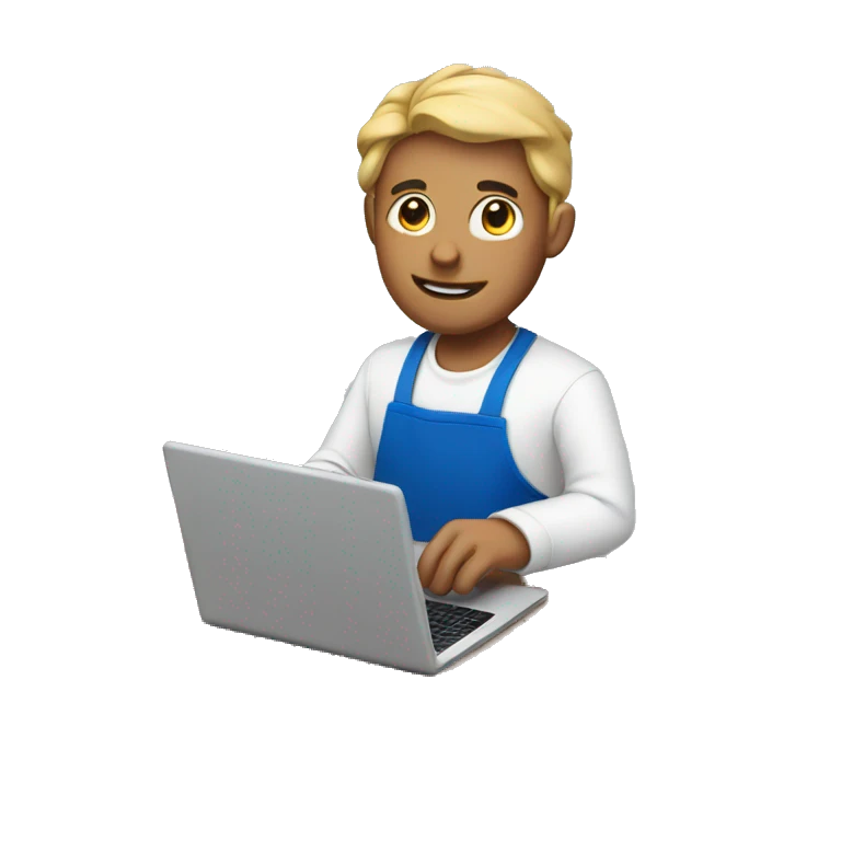 guy in a blue apron with a laptop emoji