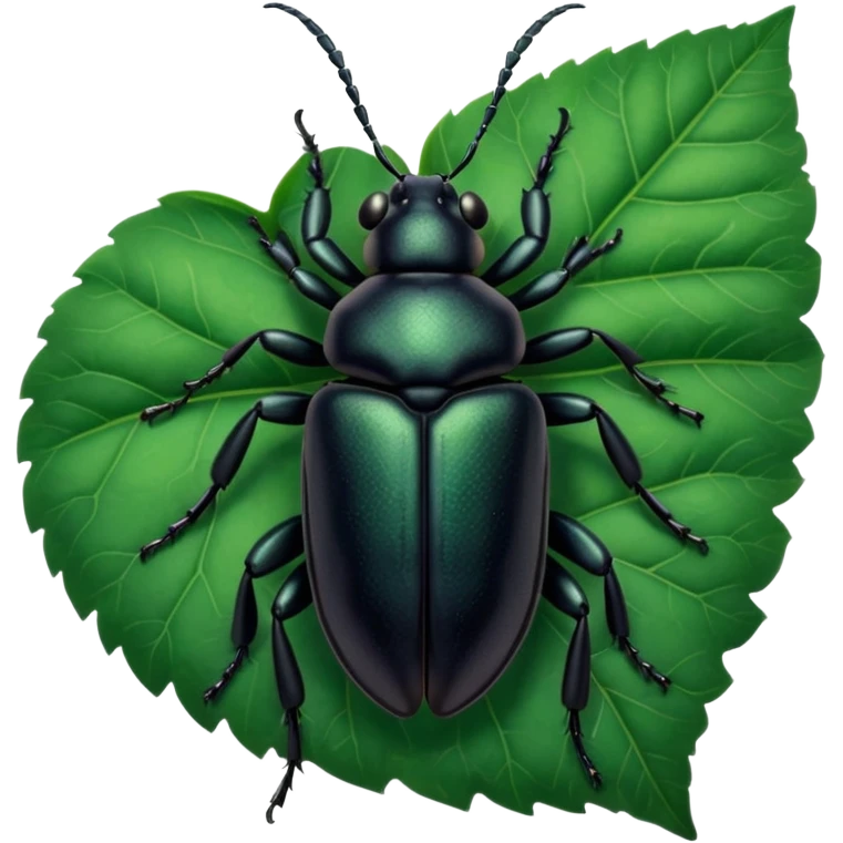 a black beetle on leaf emoji