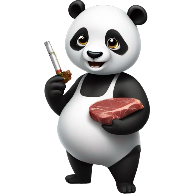 Panda holding a ribeye steak with a cigar in hand emoji