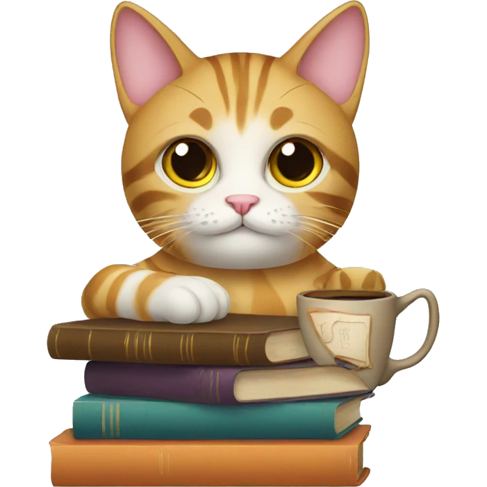 cat with coffee and books emoji
