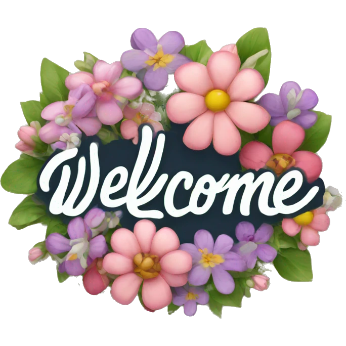 Welcome lettering with flowers emoji
