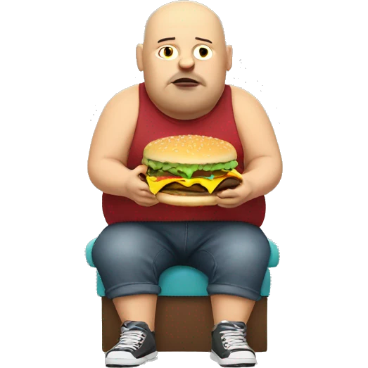 Fat bald man eating cheeseburger emoji