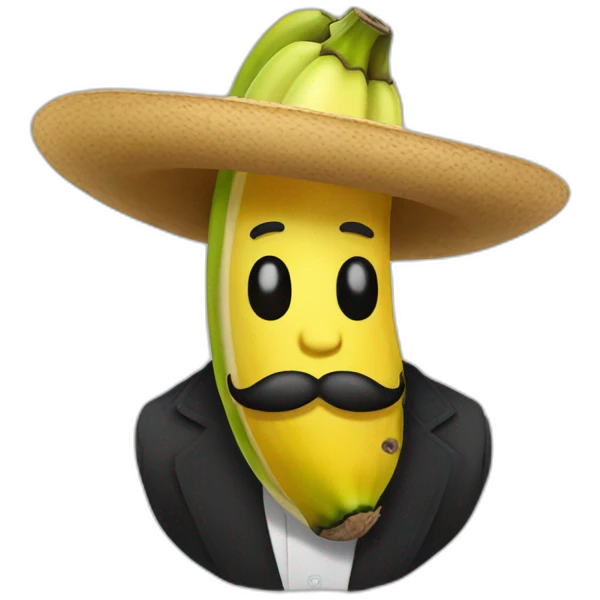 un platano con bigote y sombrero mexicano emoji