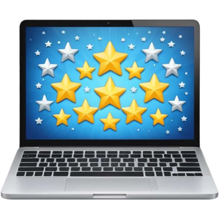 laptop open with screen showing five stars emoji