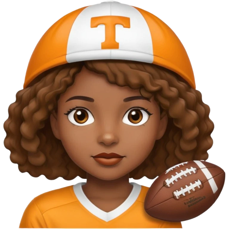 Black girl with short wavy hair and a Tennessee football hat emoji