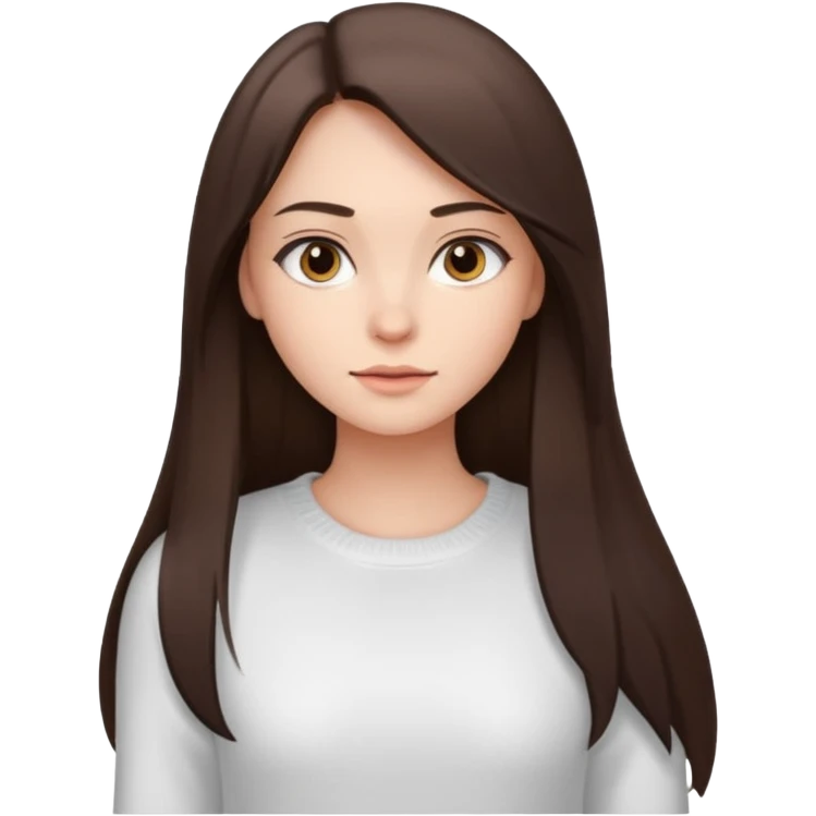 девушка брюнетка с длинными прямыми волосами в обтянутой белой кофте  emoji