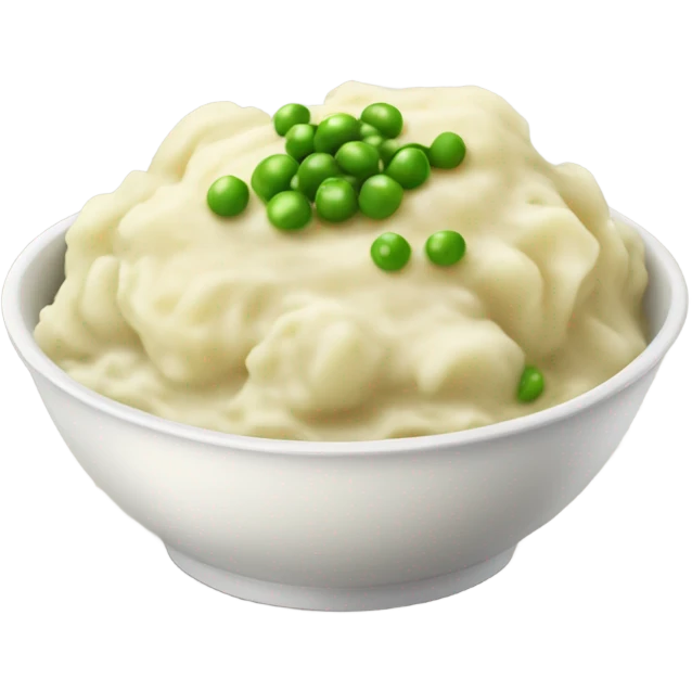 bowl of mashed potatoes with gravy and peas emoji