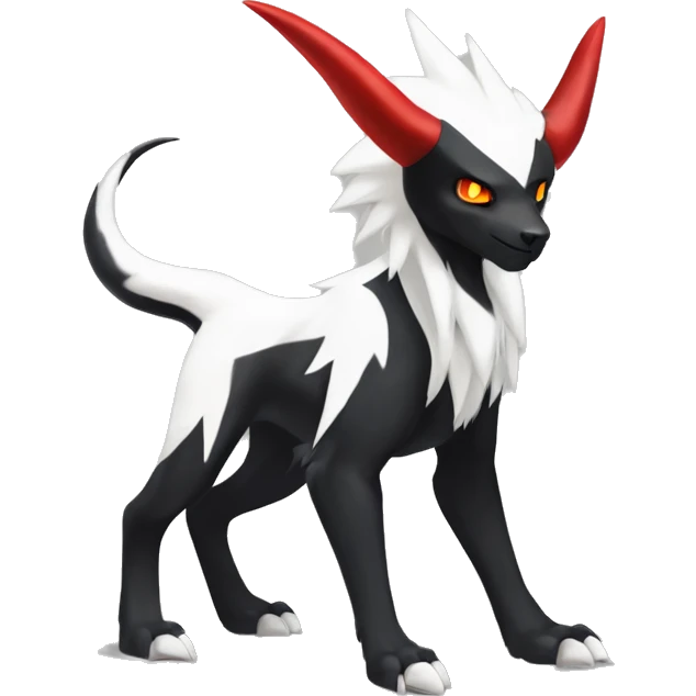 Black Cool Edgy Absol-Houndoom-Luxray Fakémon Digimon with Red and white Edgy markings, full body, outlined emoji