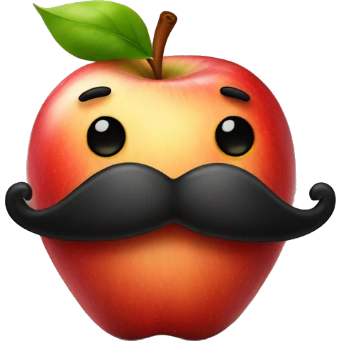 One apple with mustache emoji