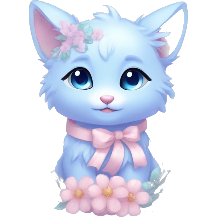 Anthro Cute Cool Blushing Pastel Innocent Shy Kawaii gorgeous sparkly ethereal fantasy anime animal creature with blue eyes furry sona with flowers and ribbons beautiful aesthetic emoji