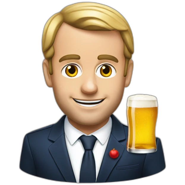 macron avec un bière emoji