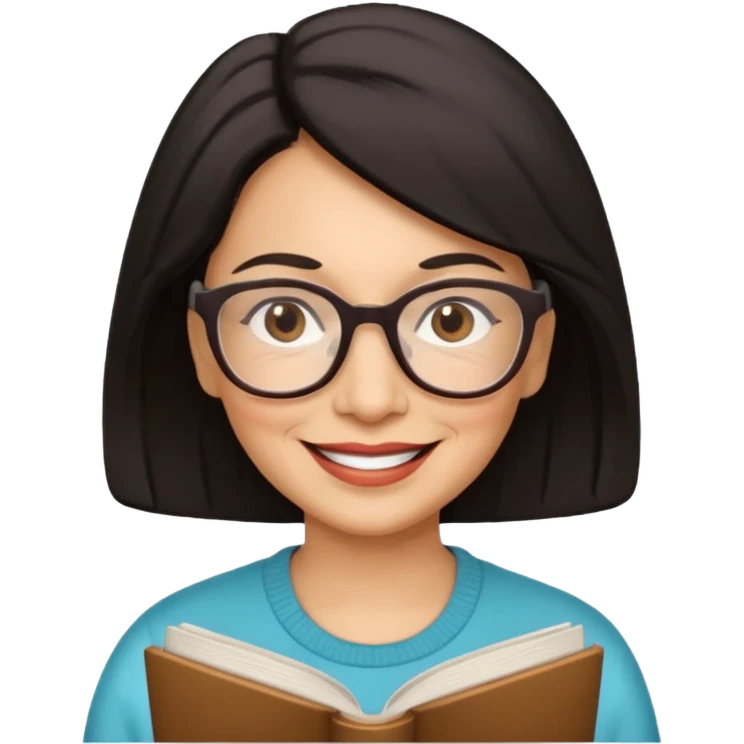 Older Hispanic woman smiling, with black-brown hair and wearing reading glasses emoji