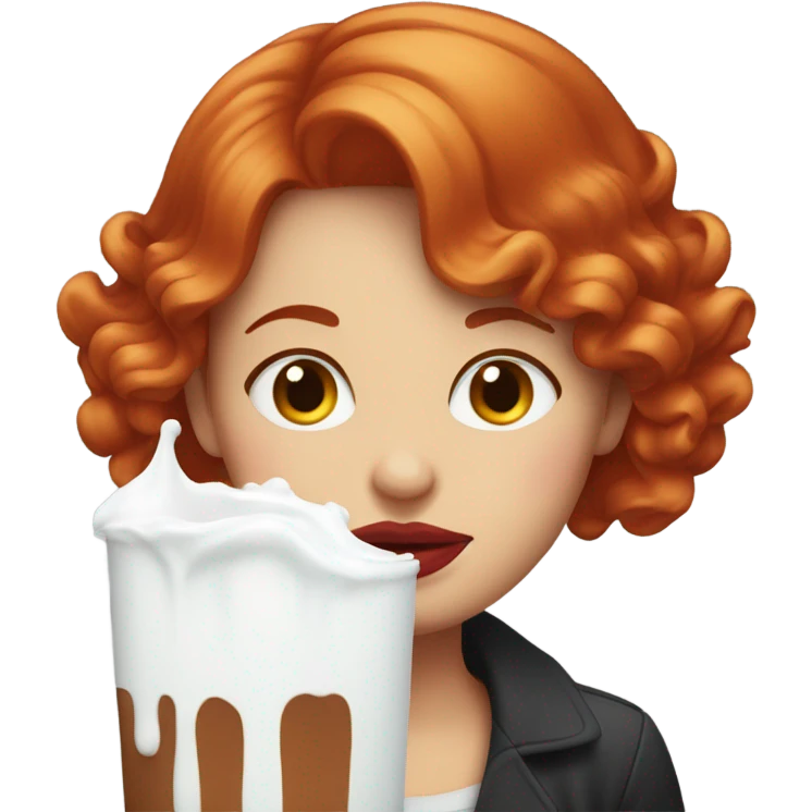 Red hair Lipstick Face covered in milk liquid emoji