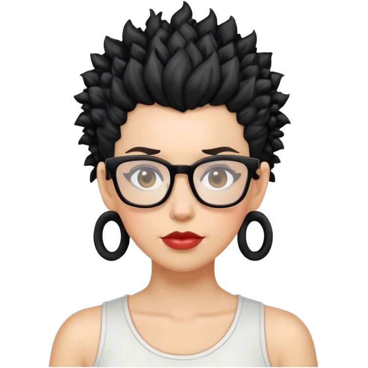white woman mohawk curly cut black hair with glasses emoji
