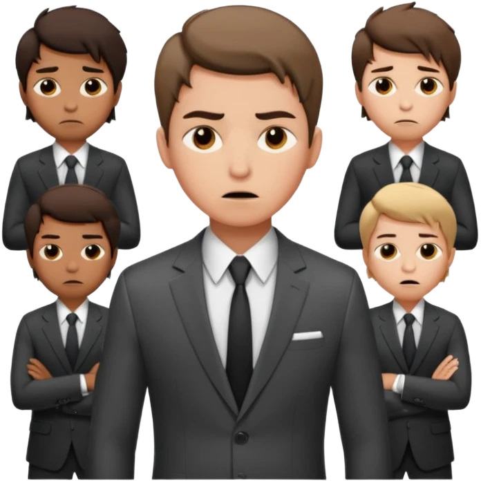 a liittle tired and frustrated entepreneur (only his face). with suit and only a little bit emotional face. young entepreneurs with various suits, but in classic colours. various hair emoji