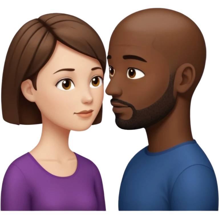 a white woman with short brown hair and a black man with no hair and a beard are looking at each other lovely emoji