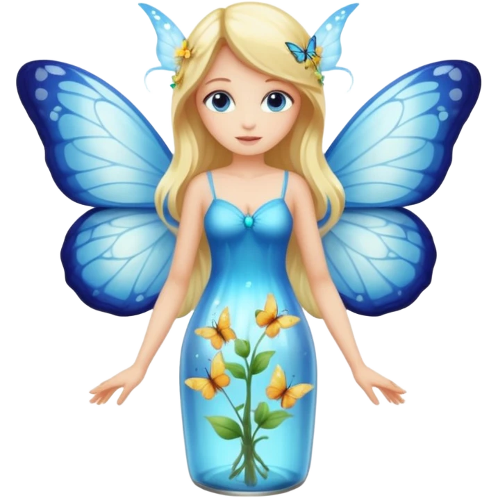 full body woman long blonde hair blue eyes white skin butterfly fairy wings and nectar bottle emoji