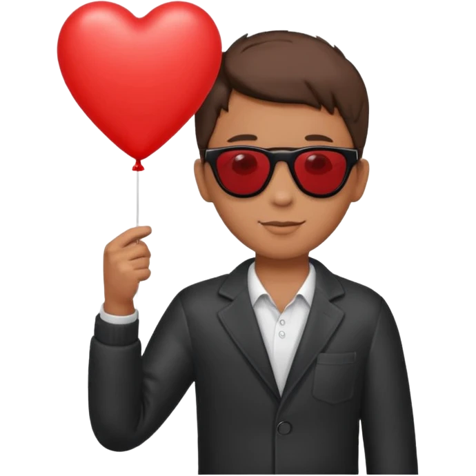 boy with sun glasses holding red heart balloon emoji