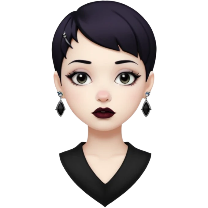 A girl with black and short hair, Gothic style lip and nose piercings and earrings emoji