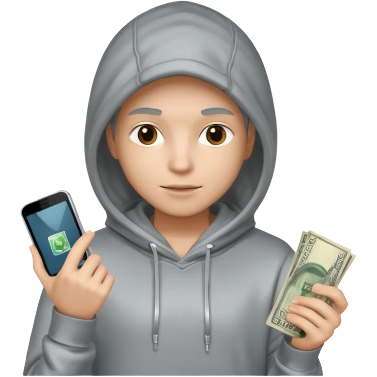 Silver skin, hoodied holding phone and money emoji