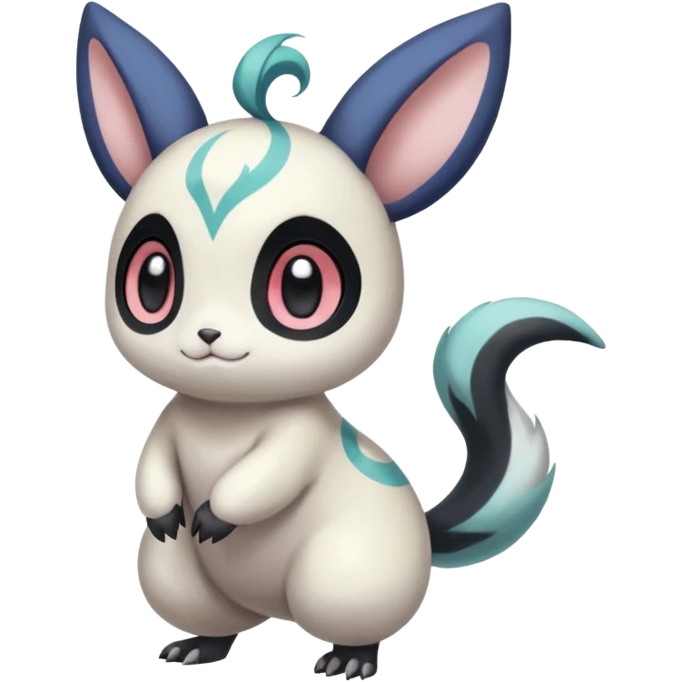 Cute with big black eyes, furry, realistic beautiful chubby Colorful Skilled Adept Graceful Asian Painted Meloetta-Minccino-Absol-Emolga-Pachirisu-fusion-hybrid-creature (full body) emoji