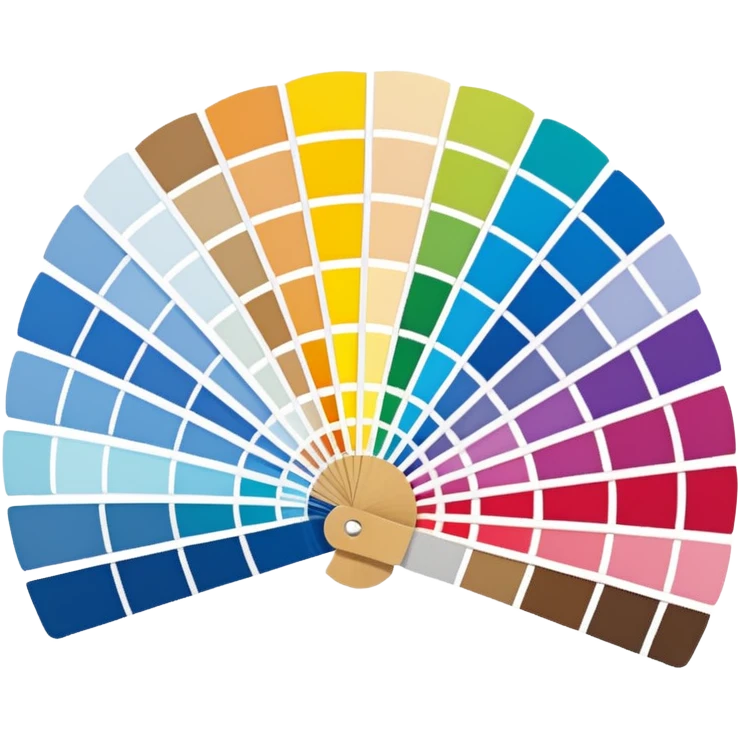 Pantone color swatch fan. The swatches should be fanned out, each with a different color. emoji