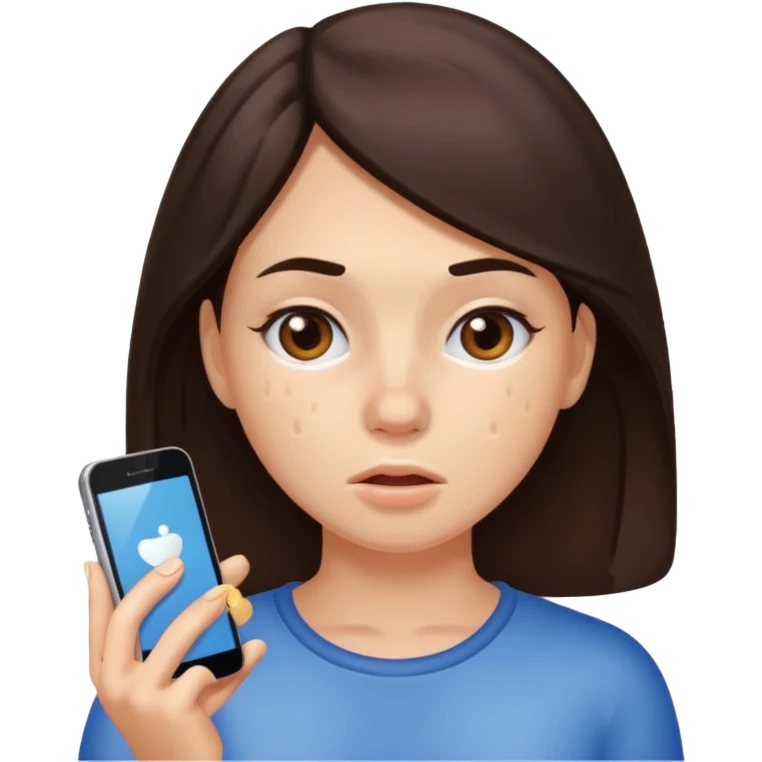 brunette woman with lots of acne emoji