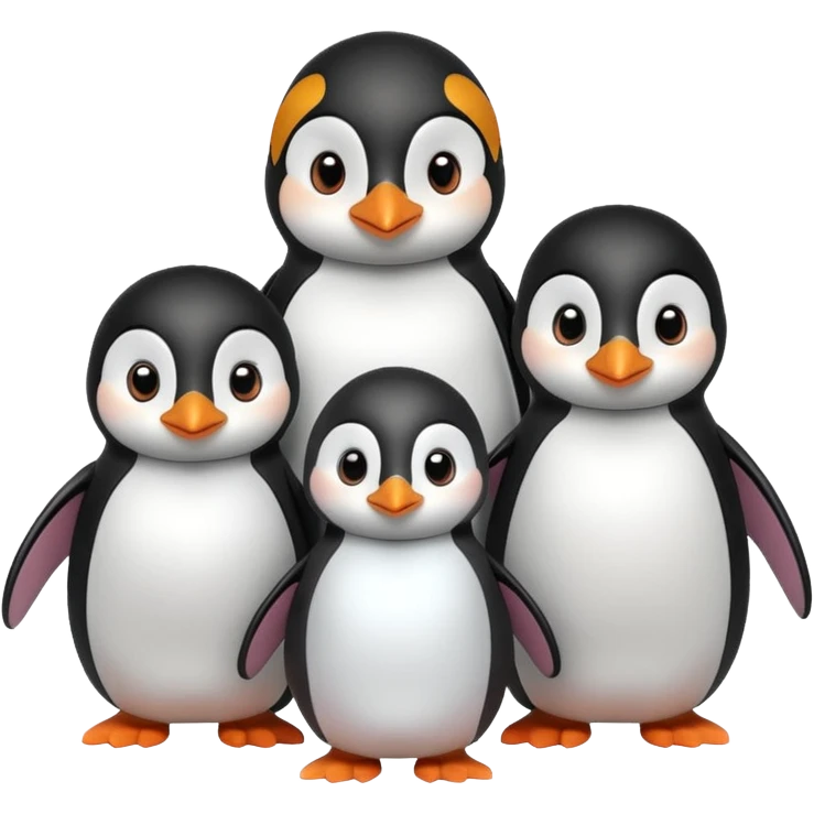 Savino the penguin,Moshi the doll and their parents emoji