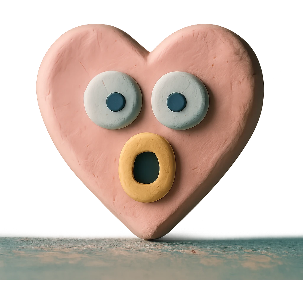 funny children's drawing of a heart with a surprised face, pastel colors emoji