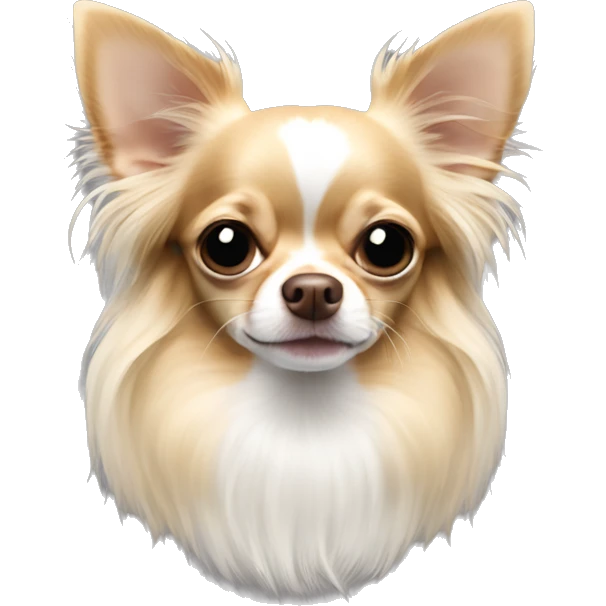 White and sable long haired apple head chihuahua  emoji