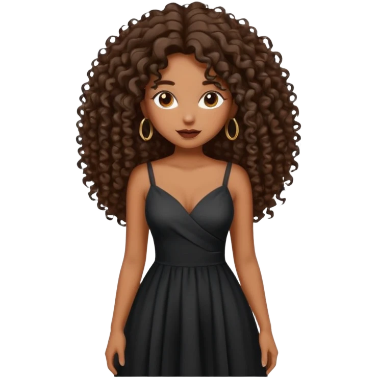 brown skinned lady with curly black hair, shoulder long hair, messy, nice curves emoji