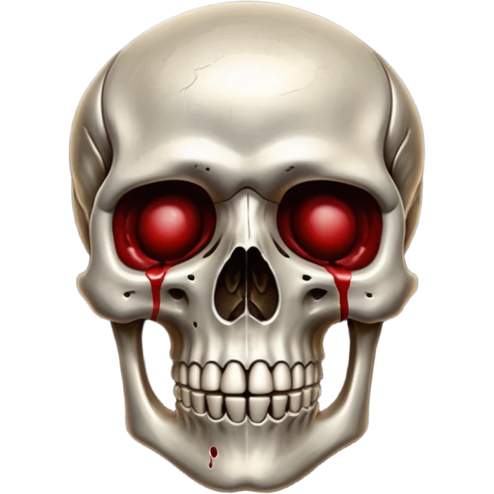 metallic anatomic bones with traces of blood, steel texture, dark dramatic tone, clean background emoji