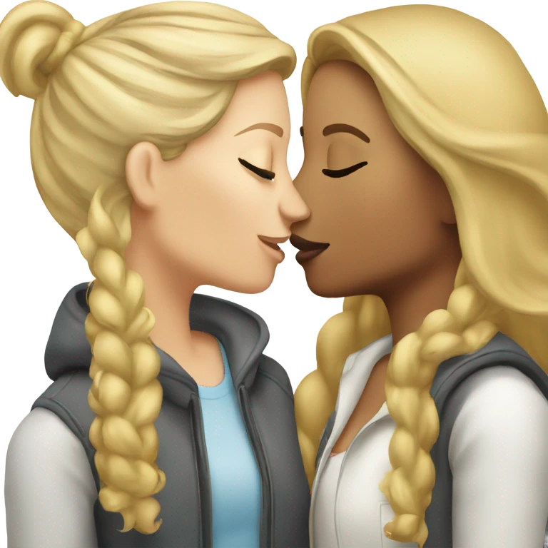 brunette white woman kissing blonde white woman emoji