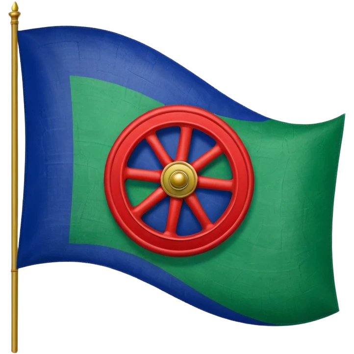 Bandera gitana con rueda roja enel medio i azul arriba dela bandera i verde abajo emoji