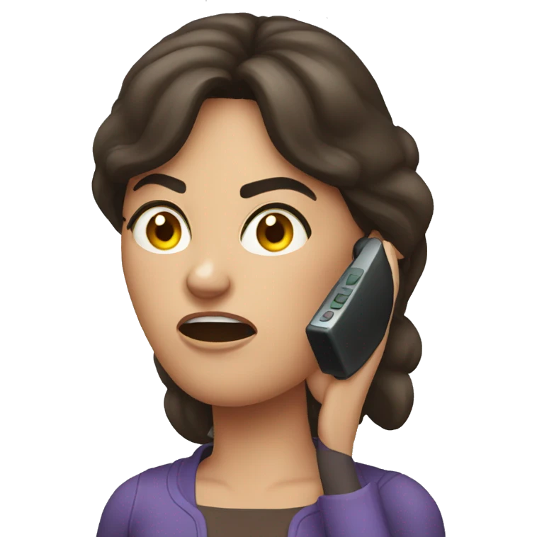 Brunette angry Woman talking on cell phone emoji