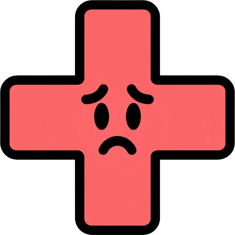 Red Cross medical symbol with negative vibes, sad face emoji