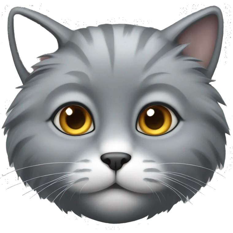 Fluffy grey cat with grey nose and a white spot on the chin emoji