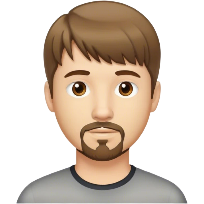  white male, short medium brown colored hair with bangs and goatee,  emoji