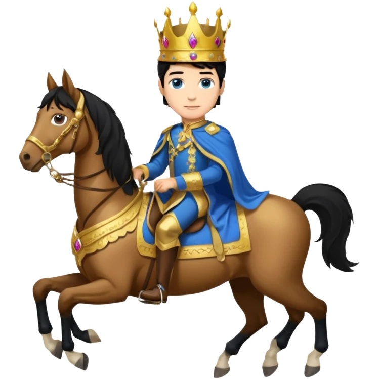Prince,, black Hair, blue eyes, whole body, in a horse  emoji